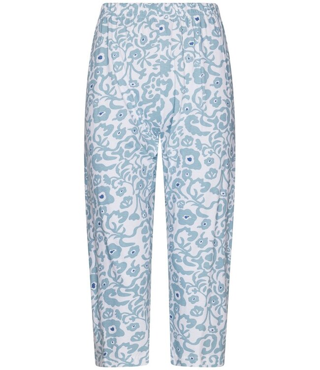 blue short sleeve organic cotton 3/4 pyjama floral art