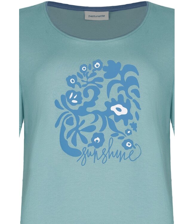 blauw biologisch katoenen 3/4 pyjama korte mouw Floral Art