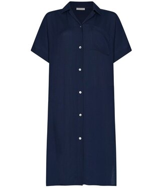 Pastunette Beach marine blue short sleeve full button woven beach shirt sunny day