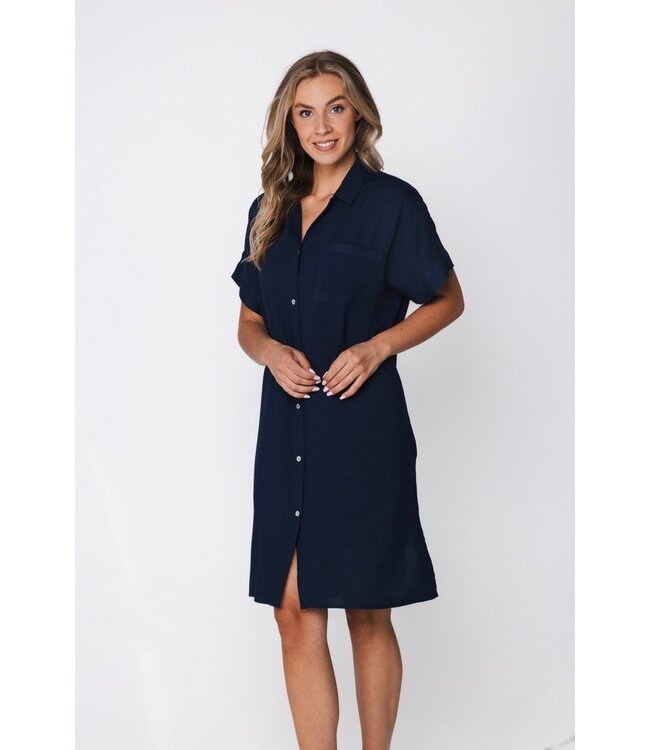 Marineblauwe strandshirt met korte mouwen en knoopsluiting Sunny Day