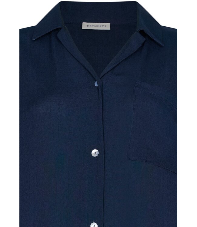 Marineblauwe strandshirt met korte mouwen en knoopsluiting Sunny Day