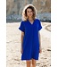 Blauwe dames strandjurk van katoen met V-hals en korte mouwen Ocean Blue