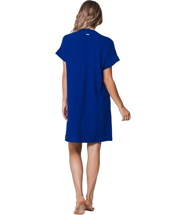 pretty blue short sleeve v neck cotton beachdress ocean blue