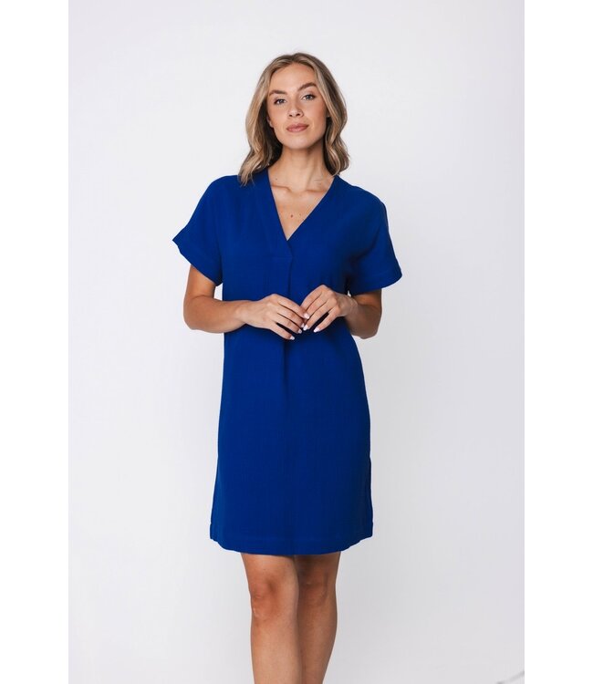 pretty blue short sleeve v neck cotton beachdress ocean blue