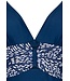 dark blue deep v neck soft cup powernet swimsuit leafy ocean