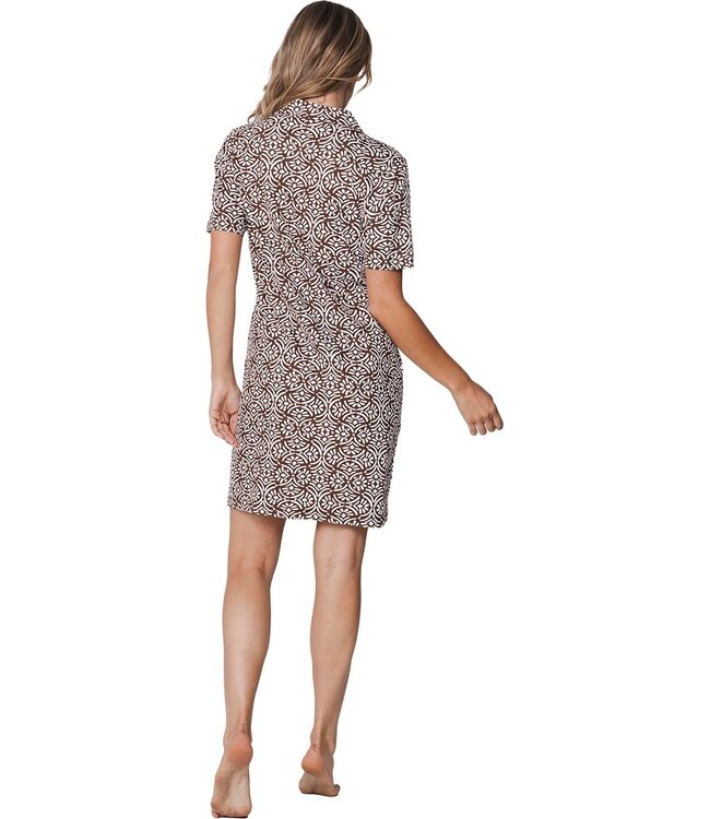 ladies short sleeve organic cotton full button nightdress aztec flower