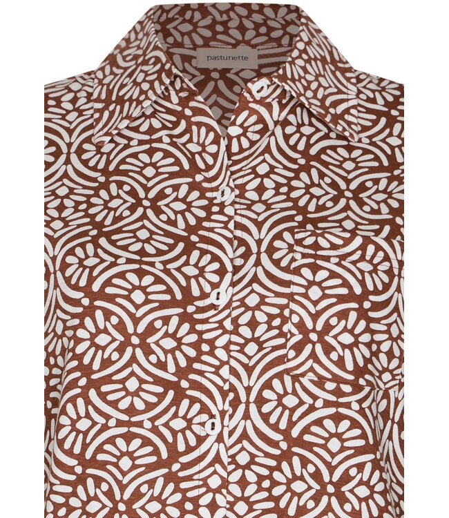 ladies short sleeve organic cotton full button nightdress aztec flower