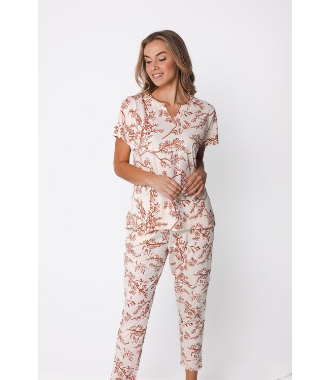 luxe katoen-modal dames pyjama met korte mouwen Spring Garden