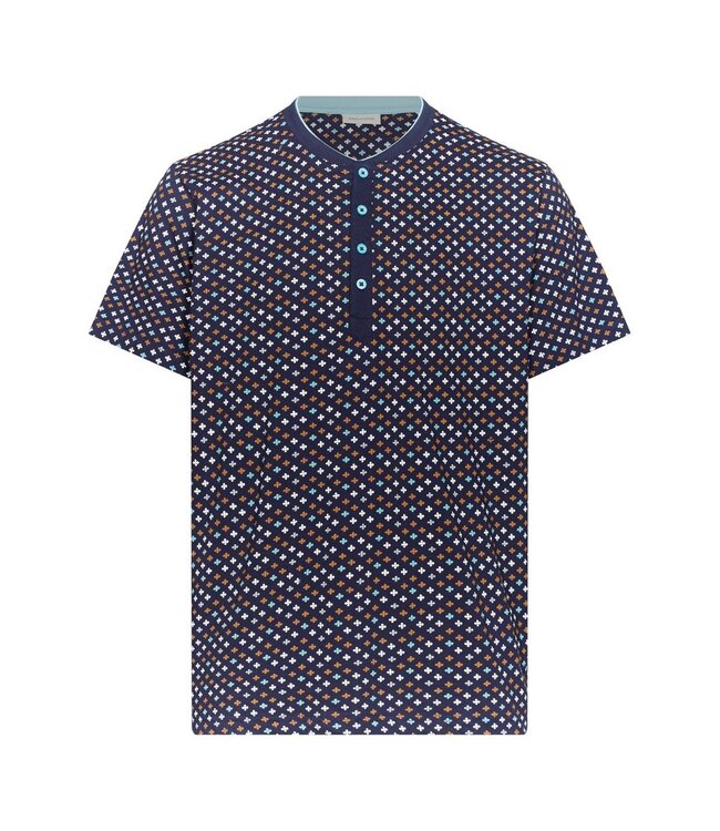 blauwe katoenen heren shortama met knopen Groovy Geometric