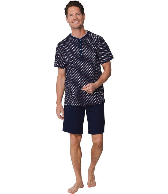 blue men's cotton shorty set with buttons groovy geometric