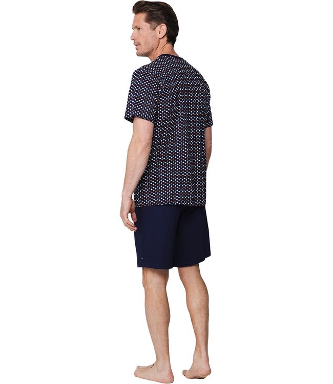 blue men's cotton shorty set with buttons groovy geometric