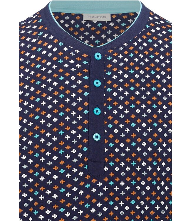 blauwe katoenen heren shortama met knopen Groovy Geometric