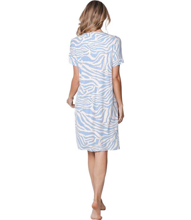 ecovero-viscose short sleeve nightdress with buttons blue animal