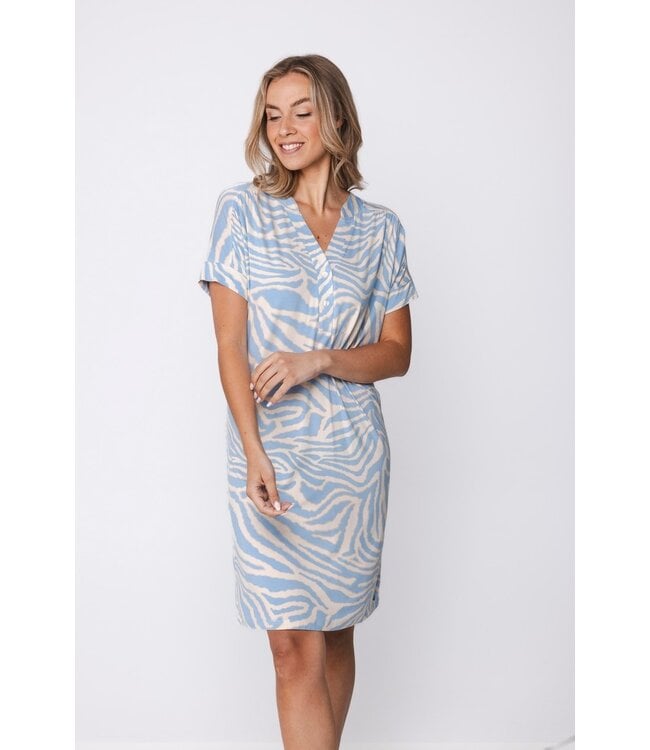 Ecovero viscose dames nachthemd korte mouwen met knopen Blue Animal