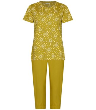 Rebelle green short sleeve organic pyjama with buttons dotty sunflower