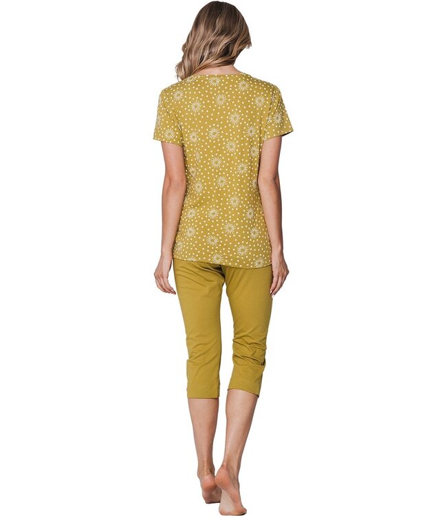 groen biologisch katoenen dames pyjama korte mouw dotty sunflower