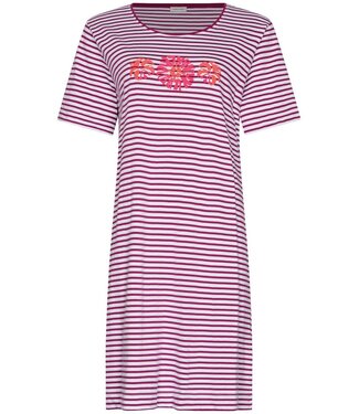 Pastunette biologisch katoenen damesnachthemd korte mouw Stripey Coral Flowers