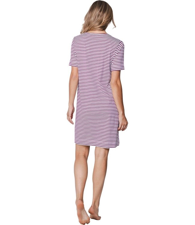 ladies short sleeve organic cotton nightdress stripey coral flowers