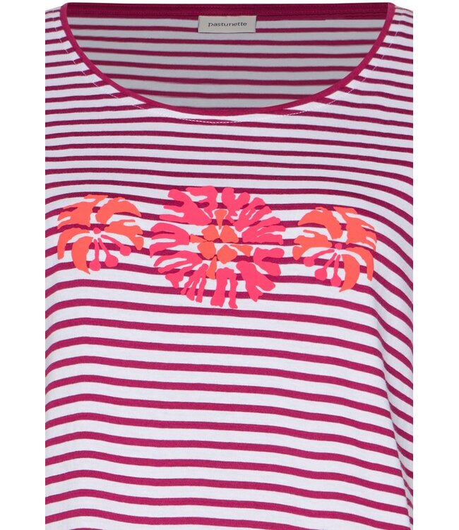 ladies short sleeve organic cotton nightdress stripey coral flowers