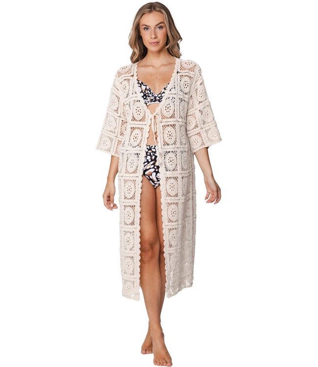 katoenen, transparante crème kleurige strand cover-up chic crochet