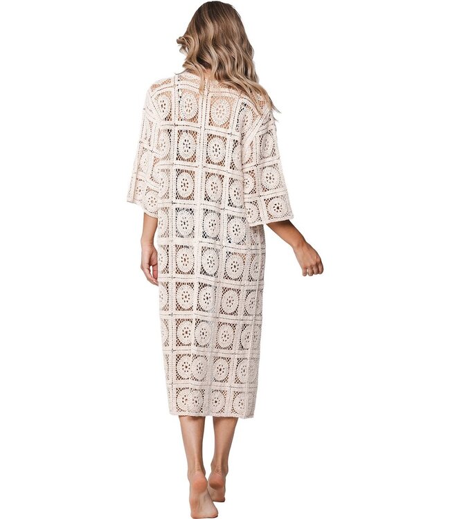 beautiful see-through cream cotton cover up with tie chic crochet