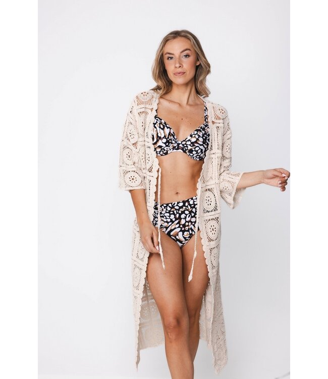 katoenen, transparante crème kleurige strand cover-up chic crochet