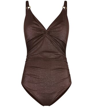 Pastunette Beach bronze soft cup powernet swimming costume with twist bronze shimmer