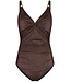 Pastunette Beach bruin, soft cup, powernet badpak met twist bronze shimmer