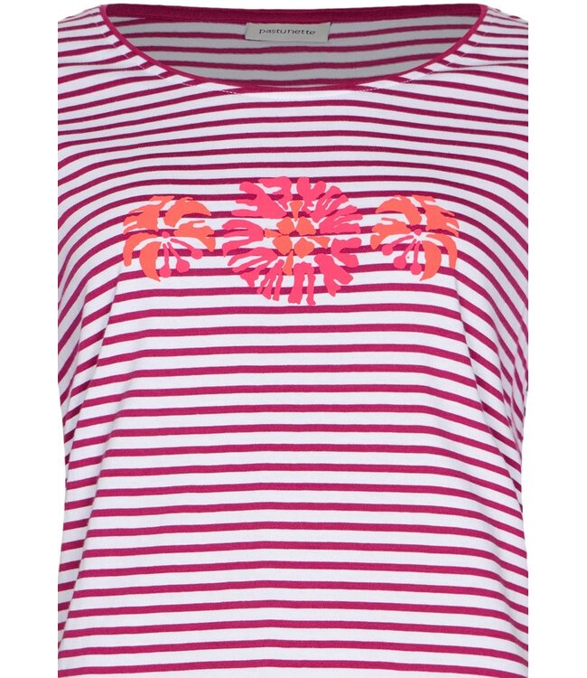 ladies short sleeve organic cotton 3/4 pyjama stripey coral flowers