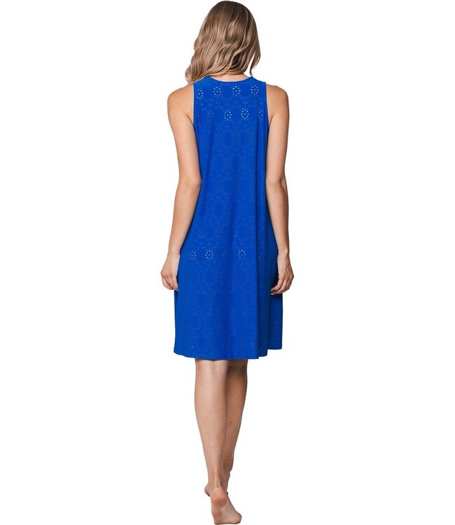 blauw mouwloos dames strandjurkje summer flower