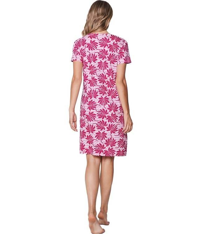 pink organic cotton short sleeve nightdress with buttons palm waves