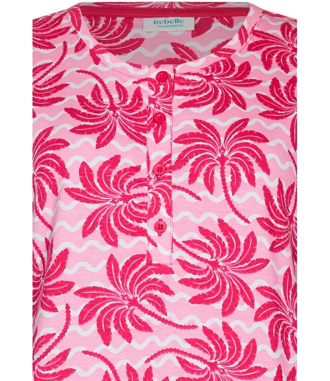 pink organic cotton short sleeve nightdress with buttons palm waves