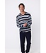 men's dark blue 'v' neck cotton pyjama set with cuffs groovy stripes