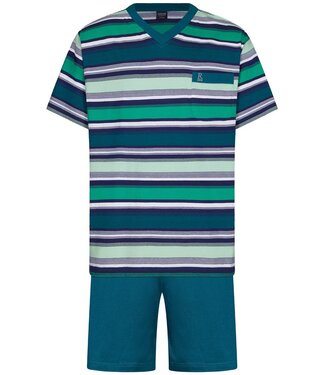 Robson katoenen heren shortama mete v-hals stripey green