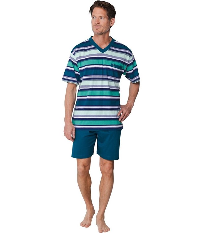 katoenen heren shortama mete v-hals stripey green