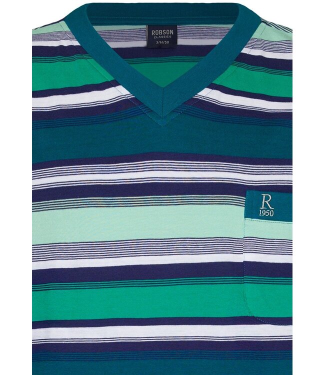 katoenen heren shortama mete v-hals stripey green