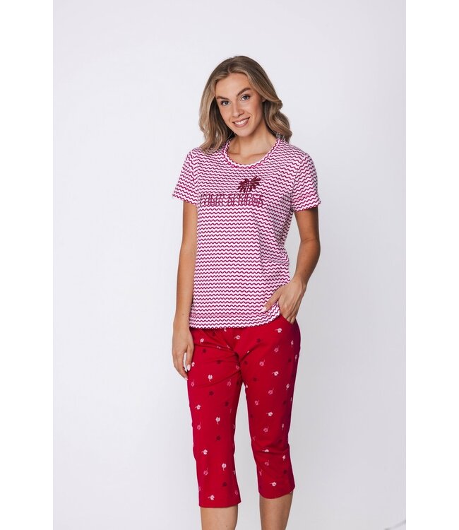 gestreept biologisch katoenen dames pyjama korte mouw palm waves