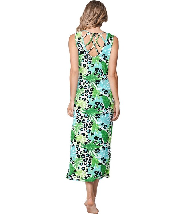 extra long green beachdress with pretty back detail paradise island