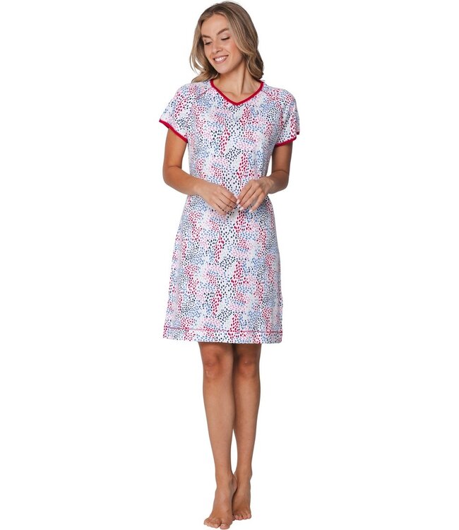 biologisch katoenen dames v-hals nachthemd korte mouw dotty swirl