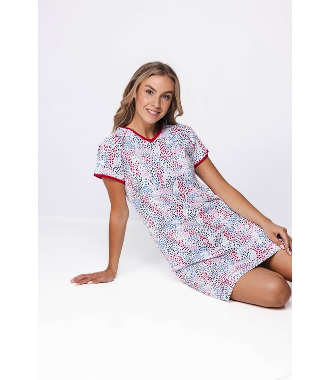 biologisch katoenen dames v-hals nachthemd korte mouw dotty swirl