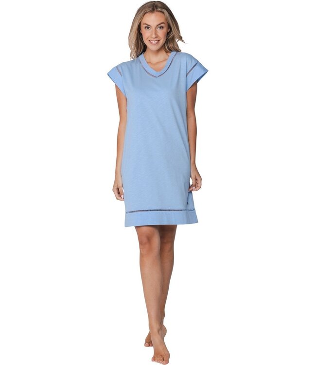 short sleeve 'v' neck organic cotton nightdress pretty blue detail
