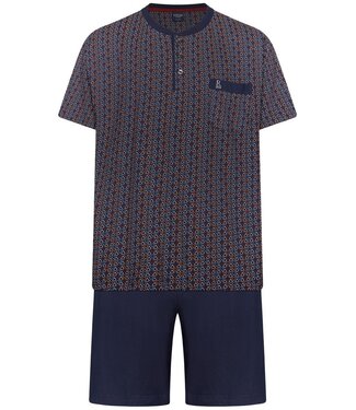 Robson men's dark blue cotton shorty set with buttons tringle trivia