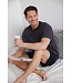men's dark blue cotton shorty set with buttons triangle trivia