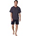men's dark blue cotton shorty set with buttons triangle trivia