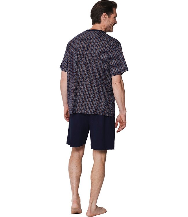 men's dark blue cotton shorty set with buttons triangle trivia
