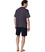 men's dark blue cotton shorty set with buttons triangle trivia