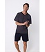 men's dark blue cotton shorty set with buttons triangle trivia