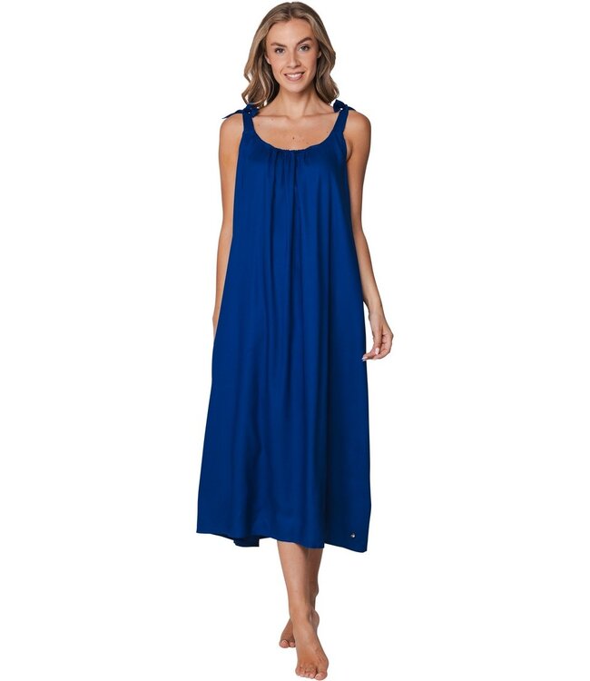blue extra long beach dress with adjustable tie straps tue blue