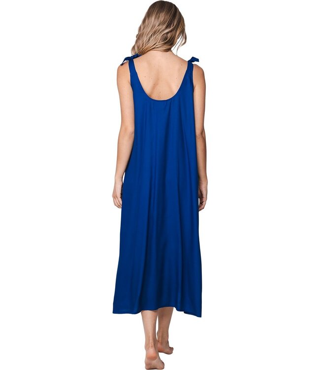 blauwe extra lange strandjurk verstelbare bandjes true blue