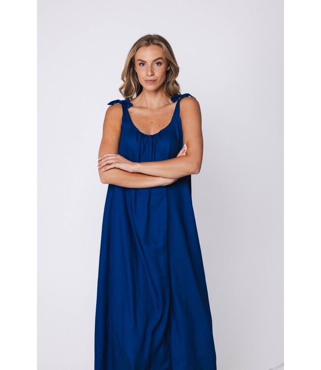 blue extra long beach dress with adjustable tie straps tue blue